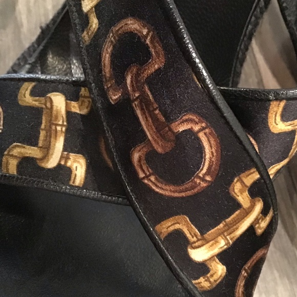 Gucci Bamboo Horsebit Pattern Black Wedges - 9 - Picture 5 of 7